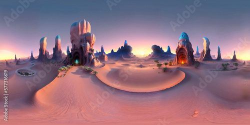 Fototapeta Seamless 360 panorama view of an alien desert landscape, HDRI equirectangular pr
