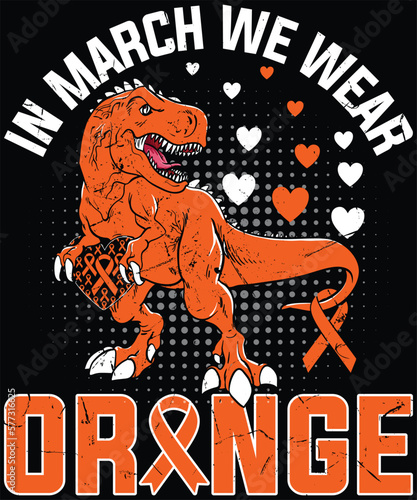 in march, I wear orange Dinosaur multiple sclerosis awareness T-Shirt design.