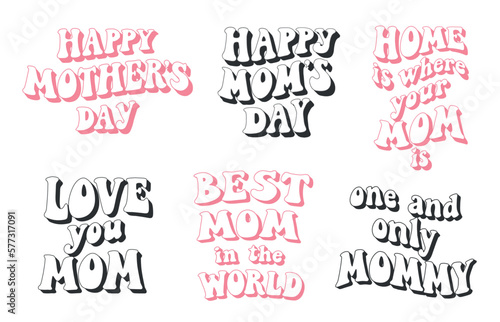 set of mother s day quotes  phrases in groovy style for sublimation  stickers  prints  cards  posters  banners  invitations  etc. EPS 10