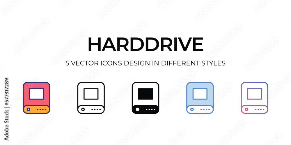 harddrive Icon Design in Five style with Editable Stroke. Line, Solid, Flat Line, Duo Tone Color, and Color Gradient Line. Suitable for Web Page, Mobile App, UI, UX and GUI design. harddrive Icon Design in Five style with Editable Stroke. Line, Solid, Flat Line, Duo Tone Color, and Color Gradient Line. Suitable for Web Page, Mobile App, UI, UX and GUI design.