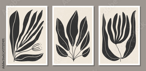 Set of Matisse style contemporary collage botanical minimalist wall art poster