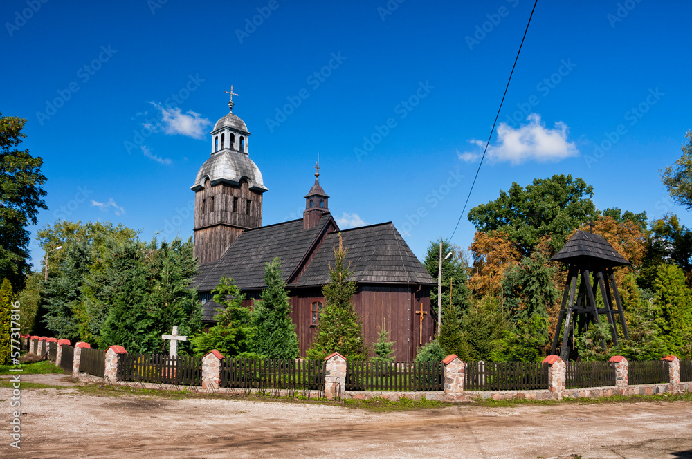Naklejka premium Wooden church of St. Hedwig of Silesia in Staw, Greater Poland Voivodeship, Poland
