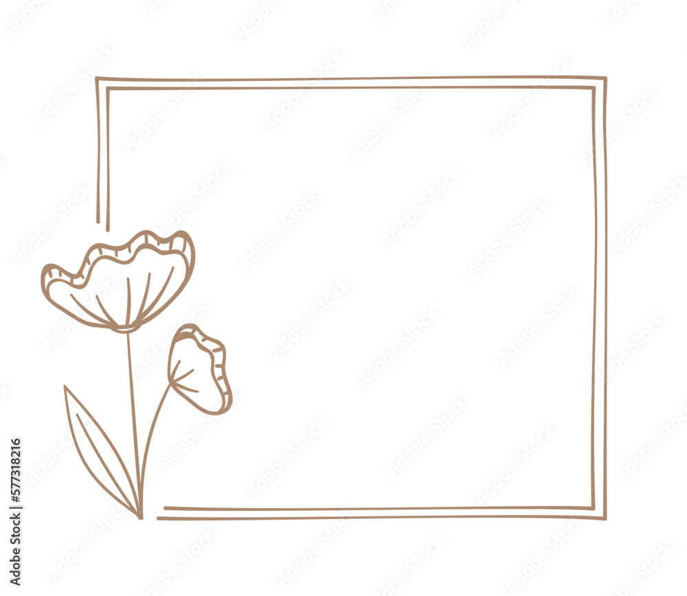 Botanical square frame. Hand drawn line border, leaves and flowers, wedding invitation cards, logo design, posters template. Elegant minimal style Botanical square frame. Hand drawn line border, leaves and flowers, wedding invitation cards, logo design, posters template. Elegant minimal style