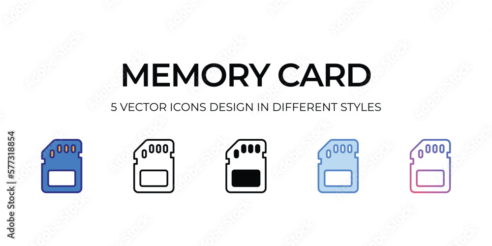 memory card Icon Design in Five style with Editable Stroke. Line, Solid, Flat Line, Duo Tone Color, and Color Gradient Line. Suitable for Web Page, Mobile App, UI, UX and GUI design.