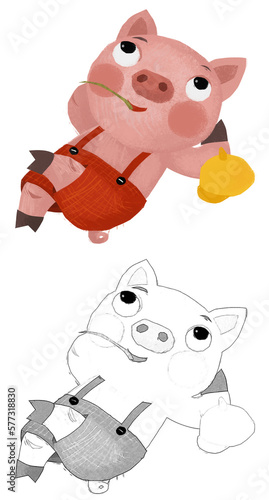 cartoon scene with farmer funnt pig rancher isolated illustration for children sketch photo