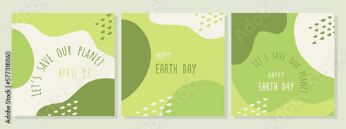 Posters set of Earth Day , brochure, flyer templates. Eco organic line abstract shape drawing, boho style hand drawn design, simple wallpaper. Vector illustration