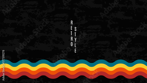 Wavy retro lines colorful stripe background on dark textured background
