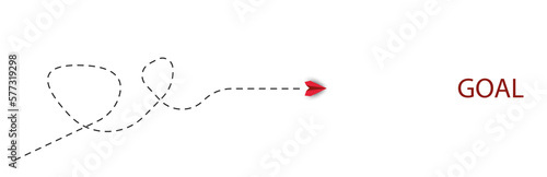 red airplane curves flying towards Goal.business creativity new idea discovery innovation technology. new year idea concept.