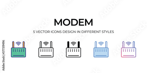 modem Icon Design in Five style with Editable Stroke. Line, Solid, Flat Line, Duo Tone Color, and Color Gradient Line. Suitable for Web Page, Mobile App, UI, UX and GUI design.