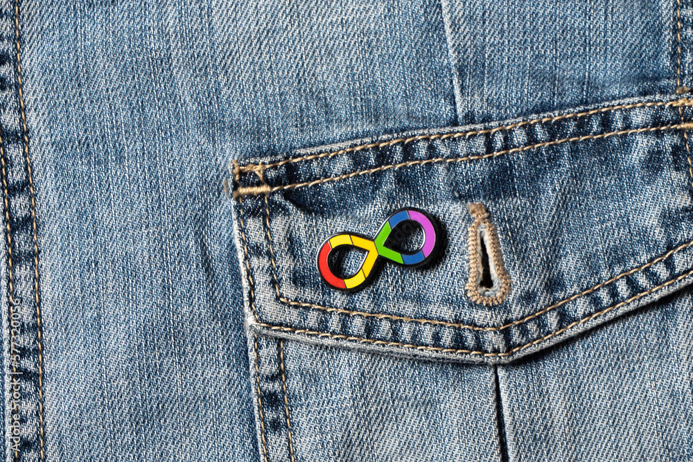 World autism awareness day. Closeup view of denim jacket with