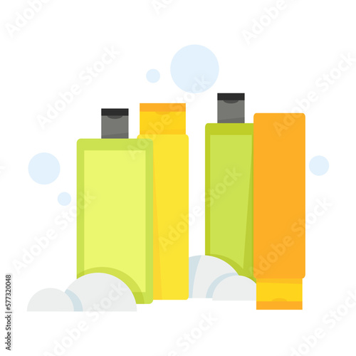 Set of different plastic pet shampoo bottles