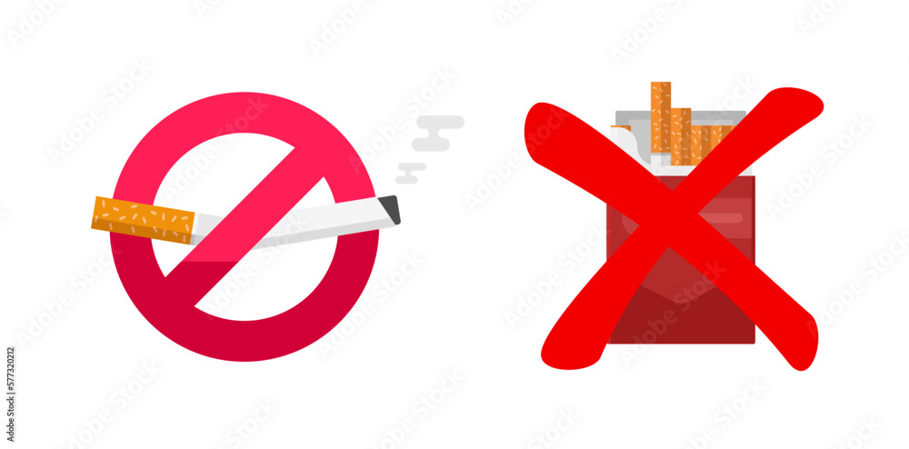 Obraz premium No smoking sign icon vector, stop rejecting tobacco cigarettes flat graphic illustration clipart, forbidden prohibition smoke area, bad habit addiction quit or reject image
