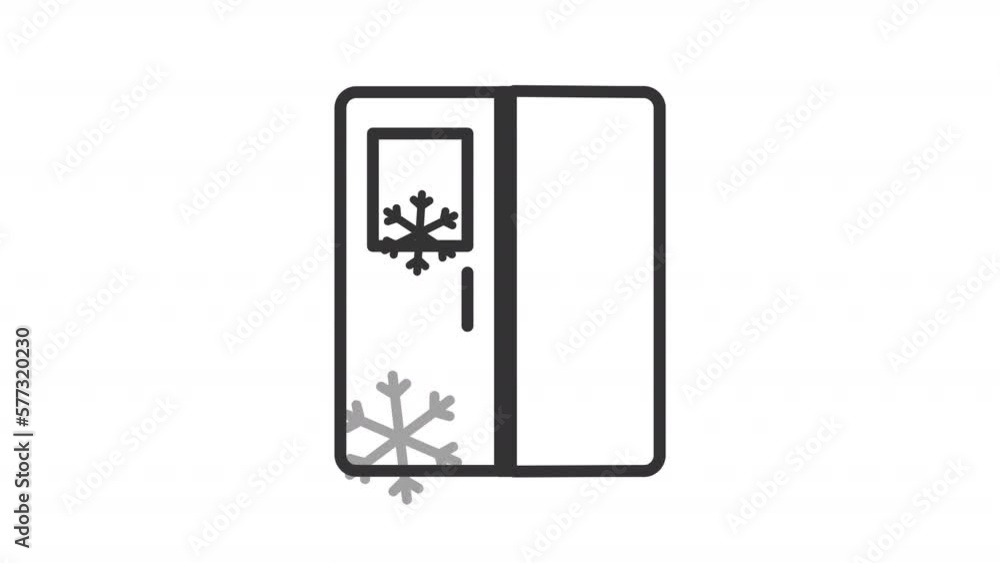 Animated fridge linear icon. Storage for fresh food. Kitchen appliance. Double door refrigerator. Seamless loop HD video with alpha channel on transparent background. Outline motion graphic animation Animated fridge linear icon. Storage for fresh food. Kitchen appliance. Double door refrigerator. Seamless loop HD video with alpha channel on transparent background. Outline motion graphic animation