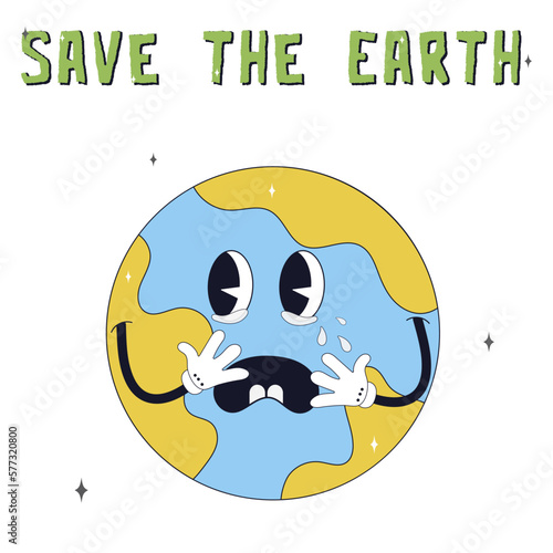 Earth Day. Concept of World Environment Day in y2k style. Cartoon cute earth planet character. World Environment Day. Save the Earth.