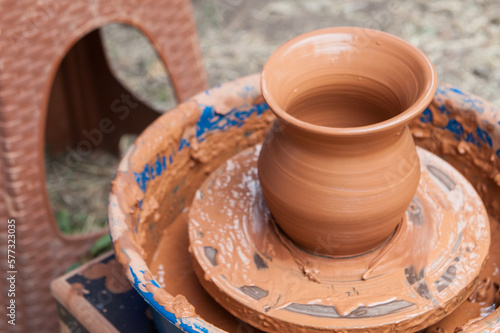 clay pots and pottery. Outdoors art