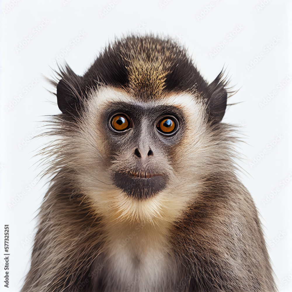 Adult Yellow Cheeked Gibbon portrait isolated on a white background. Generative AI. Adult Yellow Cheeked Gibbon portrait isolated on a white background. Generative AI.