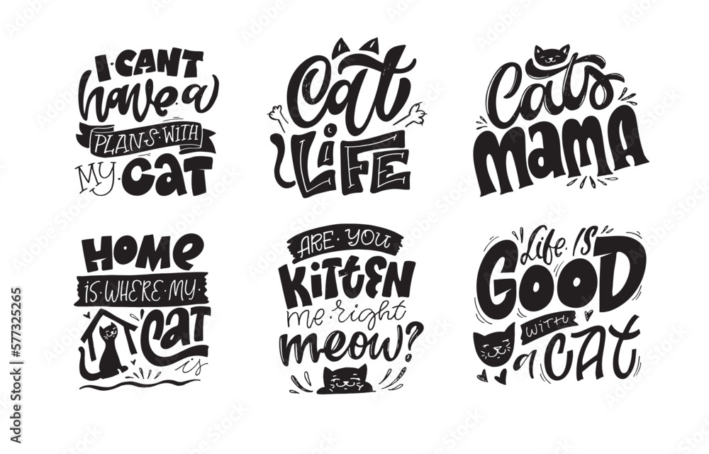 Obraz premium Cute hand drawn doodle lettering postcard about cats. T-shirt design, mug print, invitation, web. Cat lover