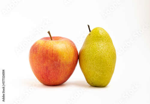 Apple and pear isolated on white background.