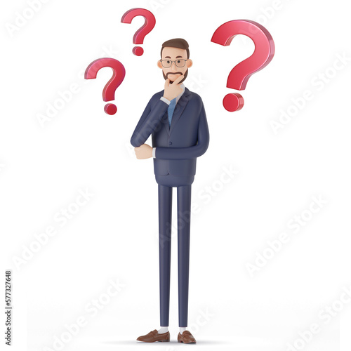 Фотография 3D render of pensive man Alex thinking over a decision, trying to make the right choice