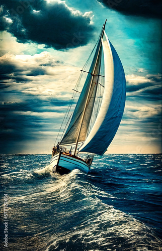 sailing yacht in calm sea. beautiful seascape. ai generative