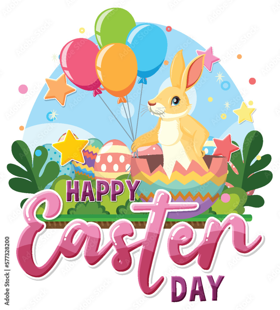 Naklejka premium Happy Easter with Cute Bunny for Banner or Poster Design