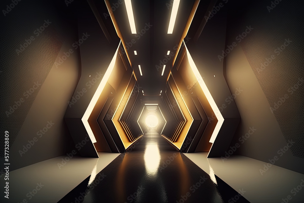 Fototapeta premium abstract tunnel corridor with rays of light as a futuristic and technological concept. Created with Generative AI Technology