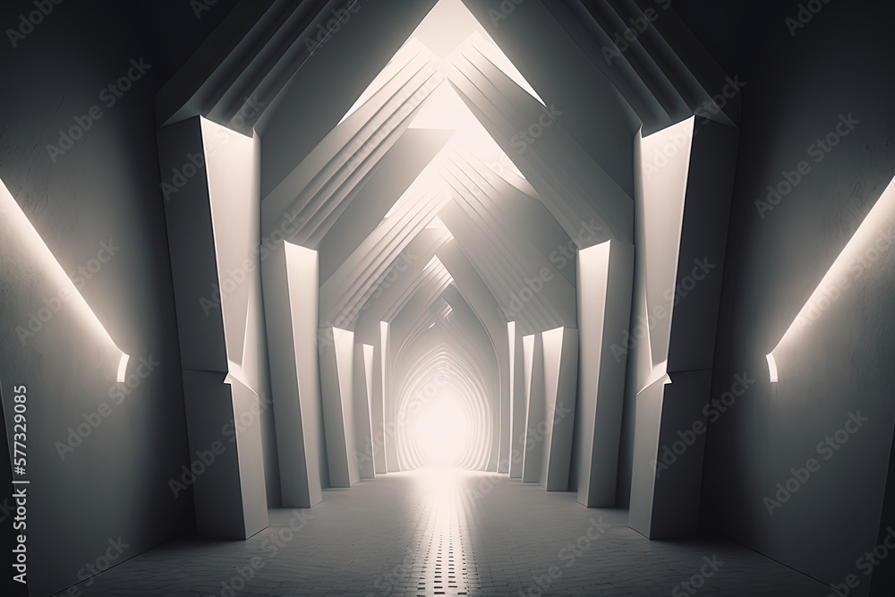 Fototapeta premium abstract tunnel corridor with rays of light as a futuristic and technological concept. Created with Generative AI Technology