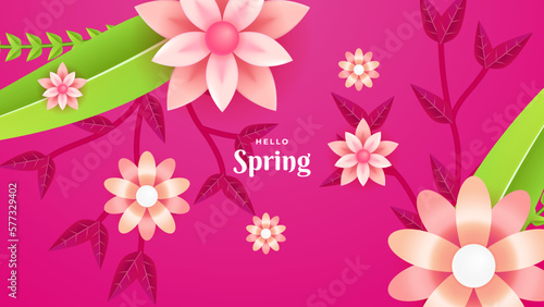 Bright pink beautiful spring floral background template © GarlicDesign