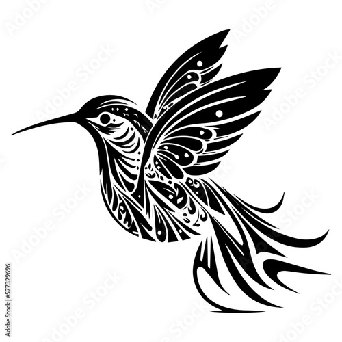 Illustration vector graphic of hummingbird icon. Tribal hummingbird image. Black and white color. Simple flat image