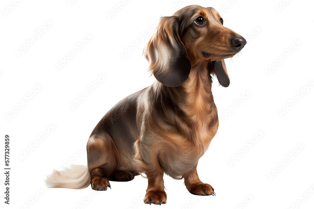 A cute brown Dachshund sitting and looking to the side, isolated on a plain background. Generated by AI.