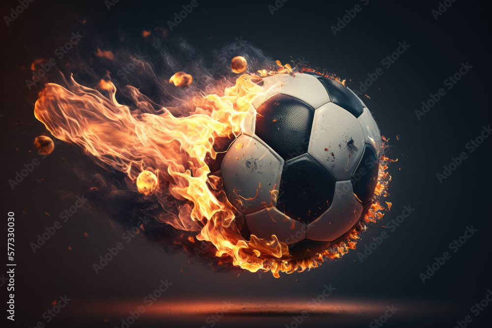 Naklejka premium Soccer Ball on Fire. Illustration AI Generative