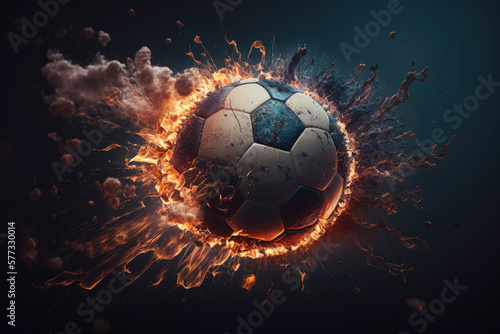 Soccer Ball on Fire. Illustration AI Generative