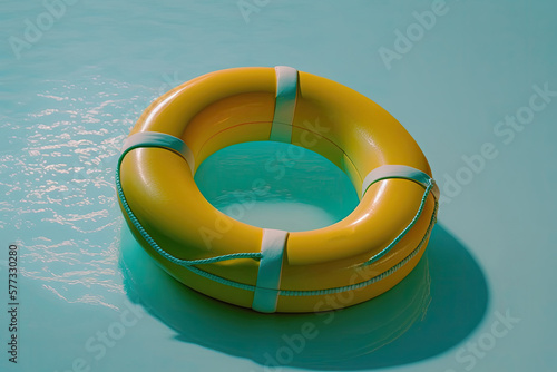 Yellow Pool Ring Float. Illustration AI Generative © olegganko