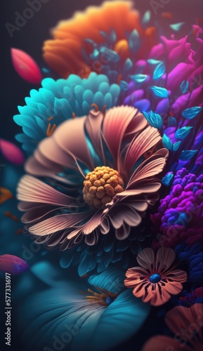 Beautiful colourful floral background texture , made with generative ai