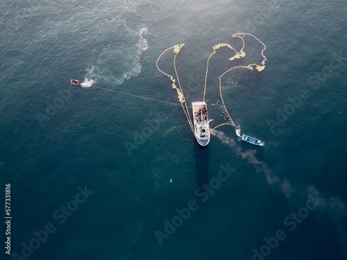 Tuna Fishing Boat In The Open Sea Carrying Out Work Maneuvers