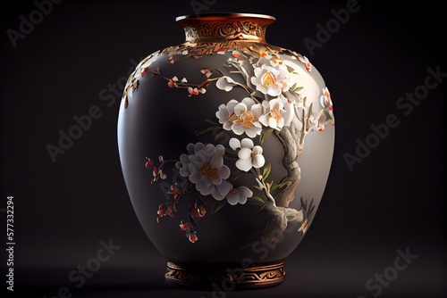 Japanese vase, ceramic vase, porcelain, culture of Japan, ancient thing, asian culture, amphora, AI Generated
