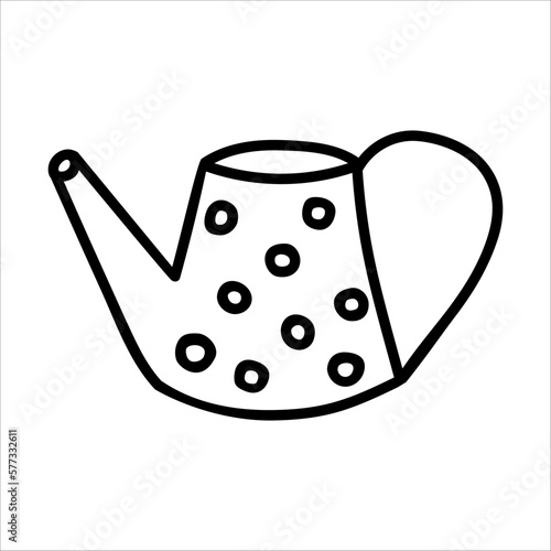 Watering can doodle vector illustration isolated on white background.