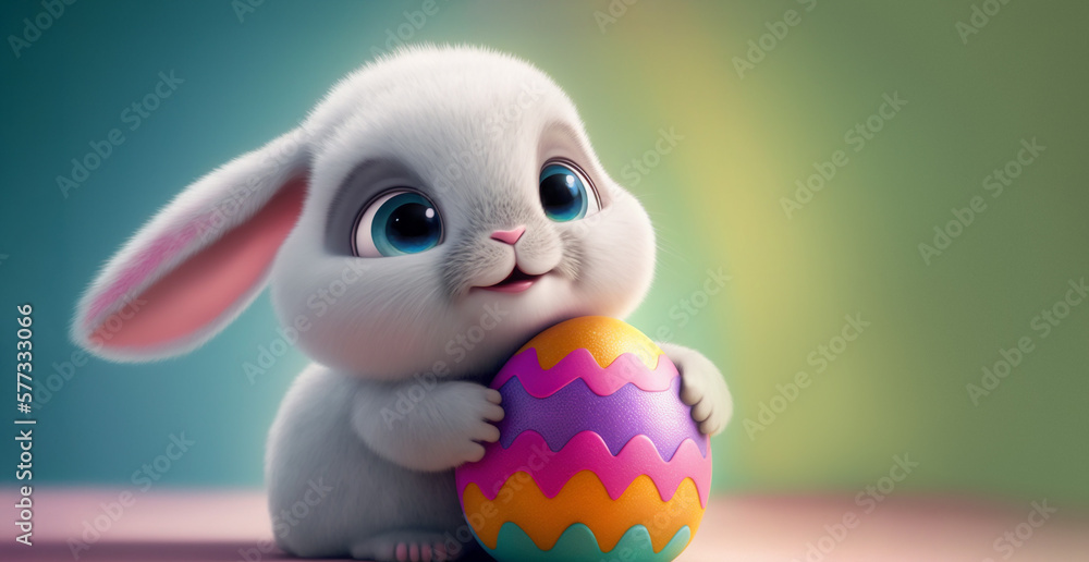 Cute Easter Bunny With A Colorful Easter Egg Generative Ai Stock Illustration Adobe Stock