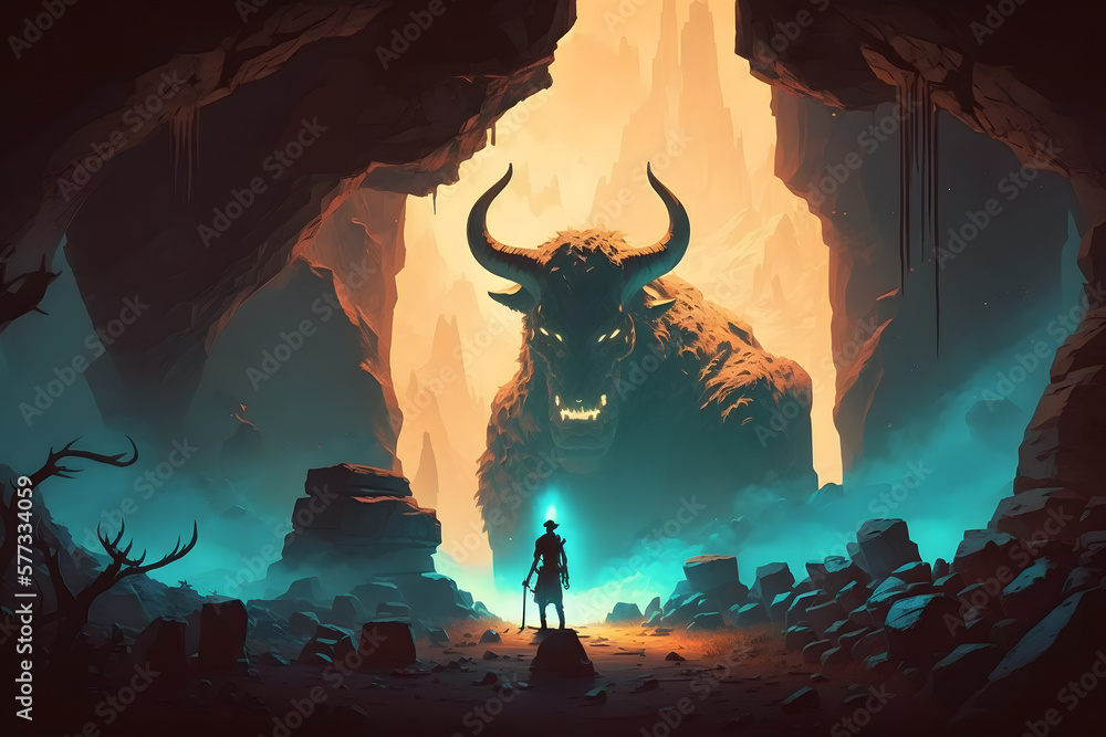 Theseus found the creature minotaur in cave labyrinth greek mythology