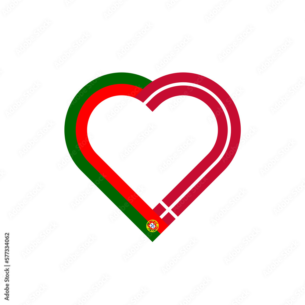 unity concept. heart ribbon icon of portugal and denmark flags. PNG