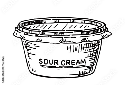 Hand drawn Sour Cream sketch isolated on white background. Milk products elements sketch style vector illustration.