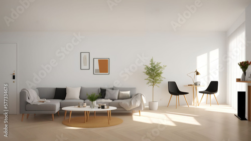 minimal clean interior design of living room with sofa  generative art by A.I.