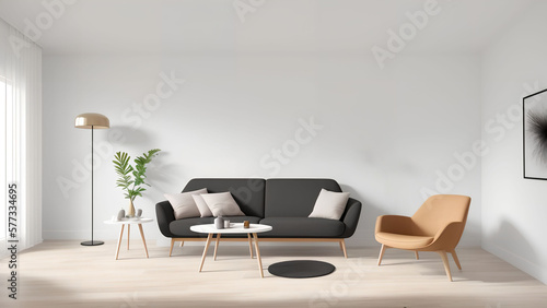 minimal clean interior design of living room with sofa  generative art by A.I.