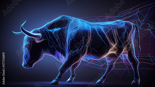 human bull with a glowing wireframe background