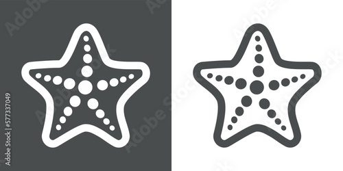 Vida marina. Ilustración aislada de una estrella de mar en fondo gris y fondo blanco