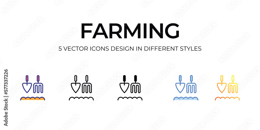 farming tool Icon Design in Five style with Editable Stroke. Line, Solid, Flat Line, Duo Tone Color, and Color Gradient Line. Suitable for Web Page, Mobile App, UI, UX and GUI design.