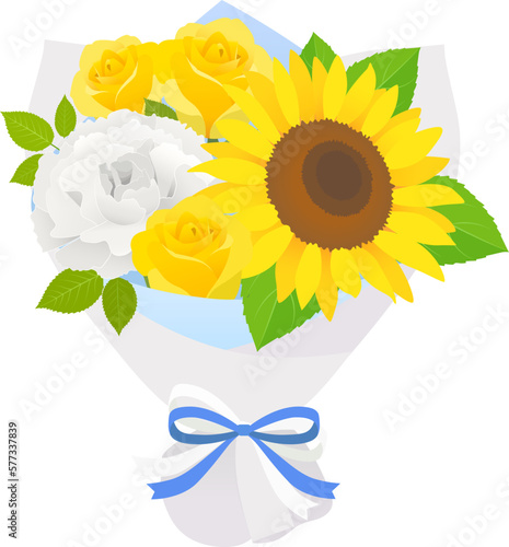 向日葵・薔薇・カーネーションの花束_父の日イメージ_ベクターイラスト