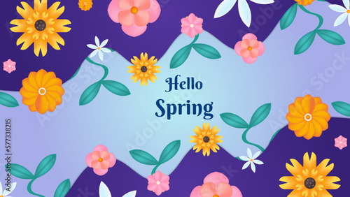 Spring landscape wallpaper design. light blue paper style spring background vector
