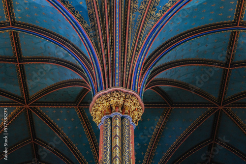 Magnificent opulent splendid baroque gothic church cathedral basilica interiors with stucco, murals, altar, Pilars, ceiling paintings, gold, wood domes nave