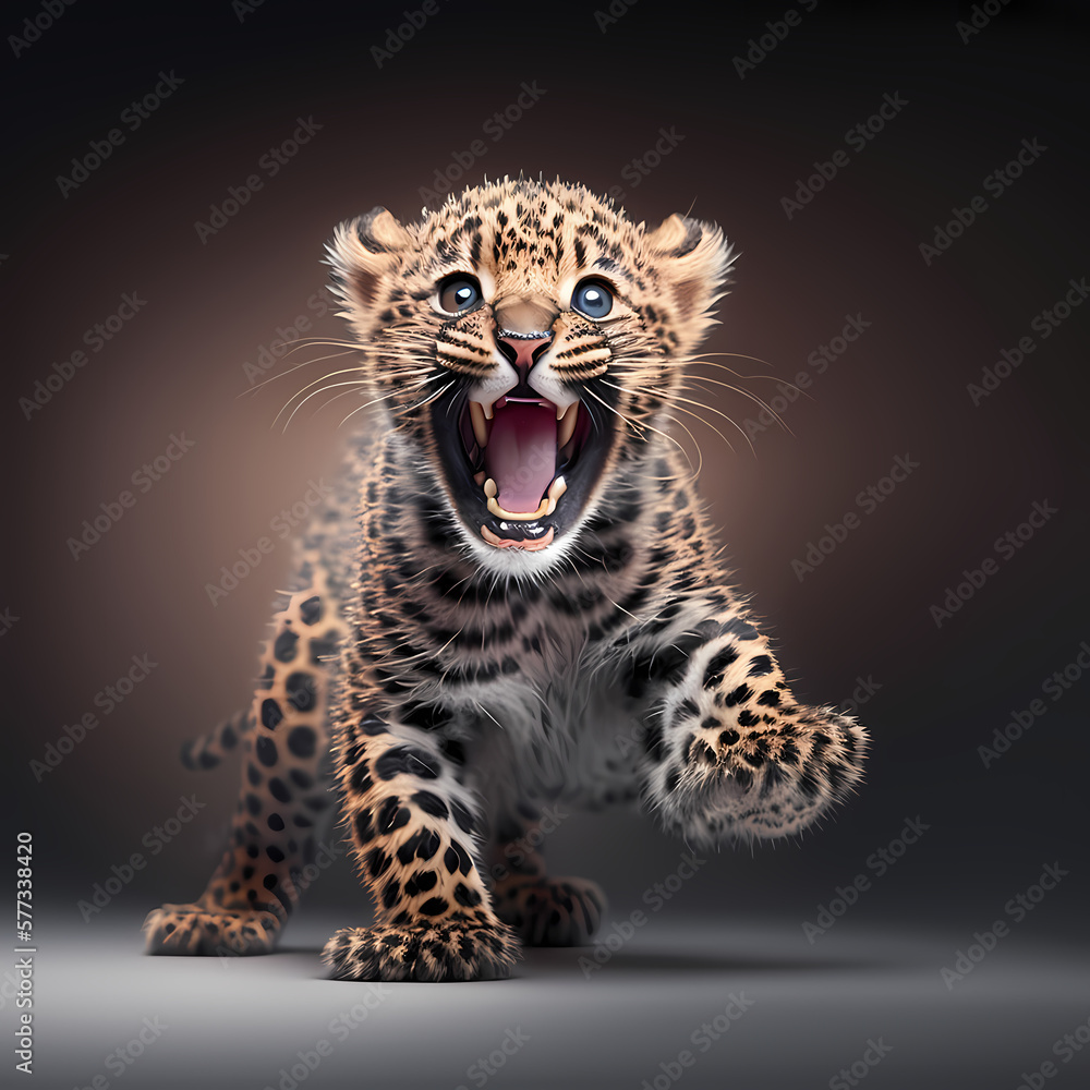 Obraz premium Leopard Happy and Roar. Generative AI